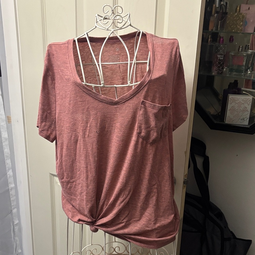 SO Pink Relaxed Tie Front Short Sleeve T-Shirt